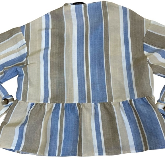 Zara Linen Blend Striped Open Front Blazer Jacket Peplum Hem Boho Spring Sz S - Picture 12 of 16